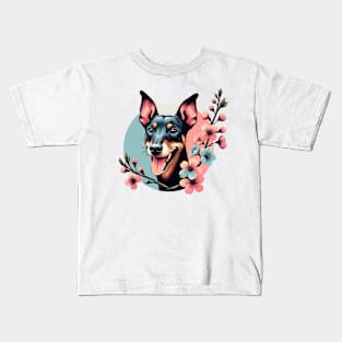 Manchester Terrier Revels in Spring Cherry Blossoms Kids T-Shirt